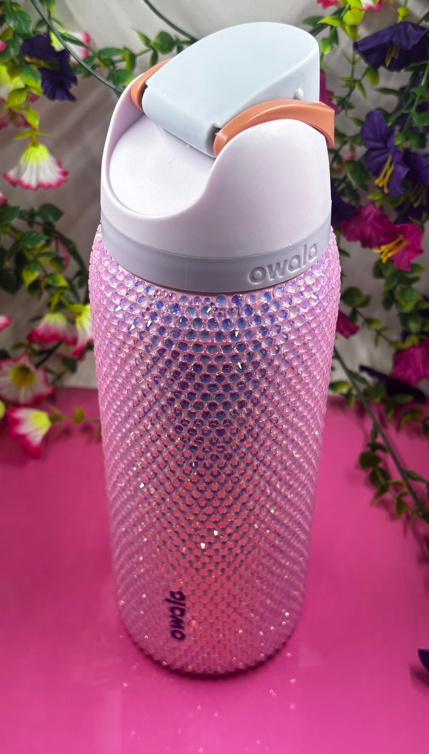 Blinged Pink Opal Owala 32 oz tumbler