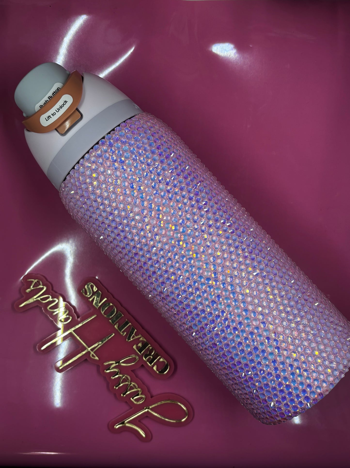 Blinged Pink Opal Owala 32 oz tumbler