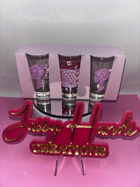 Hand rhinestoned Custom Shot glass set