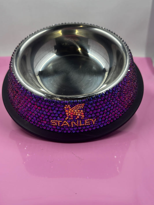 Custom Hand Rhinestoned Cat Bowl