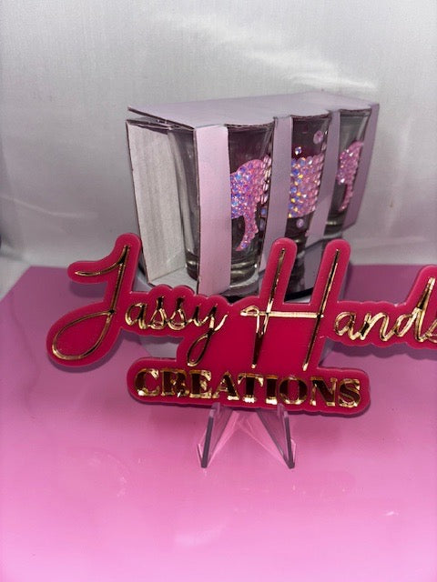 Hand rhinestoned Custom Shot glass set