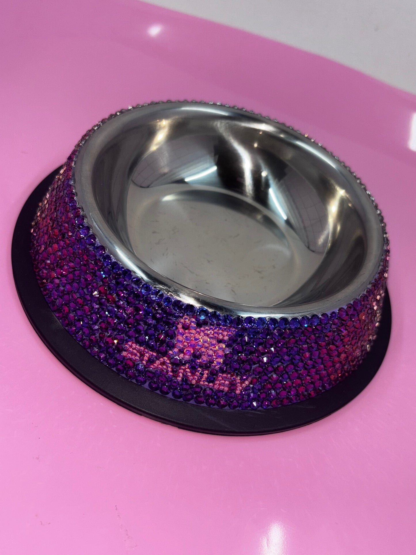Custom Hand Rhinestoned Cat Bowl