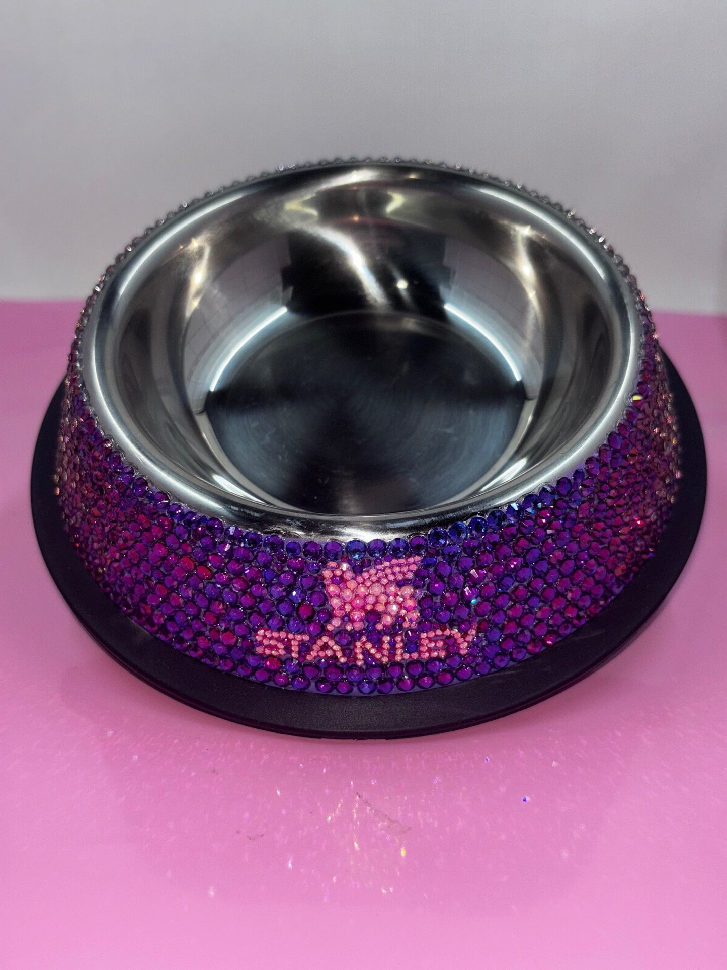 Custom Hand Rhinestoned Cat Bowl